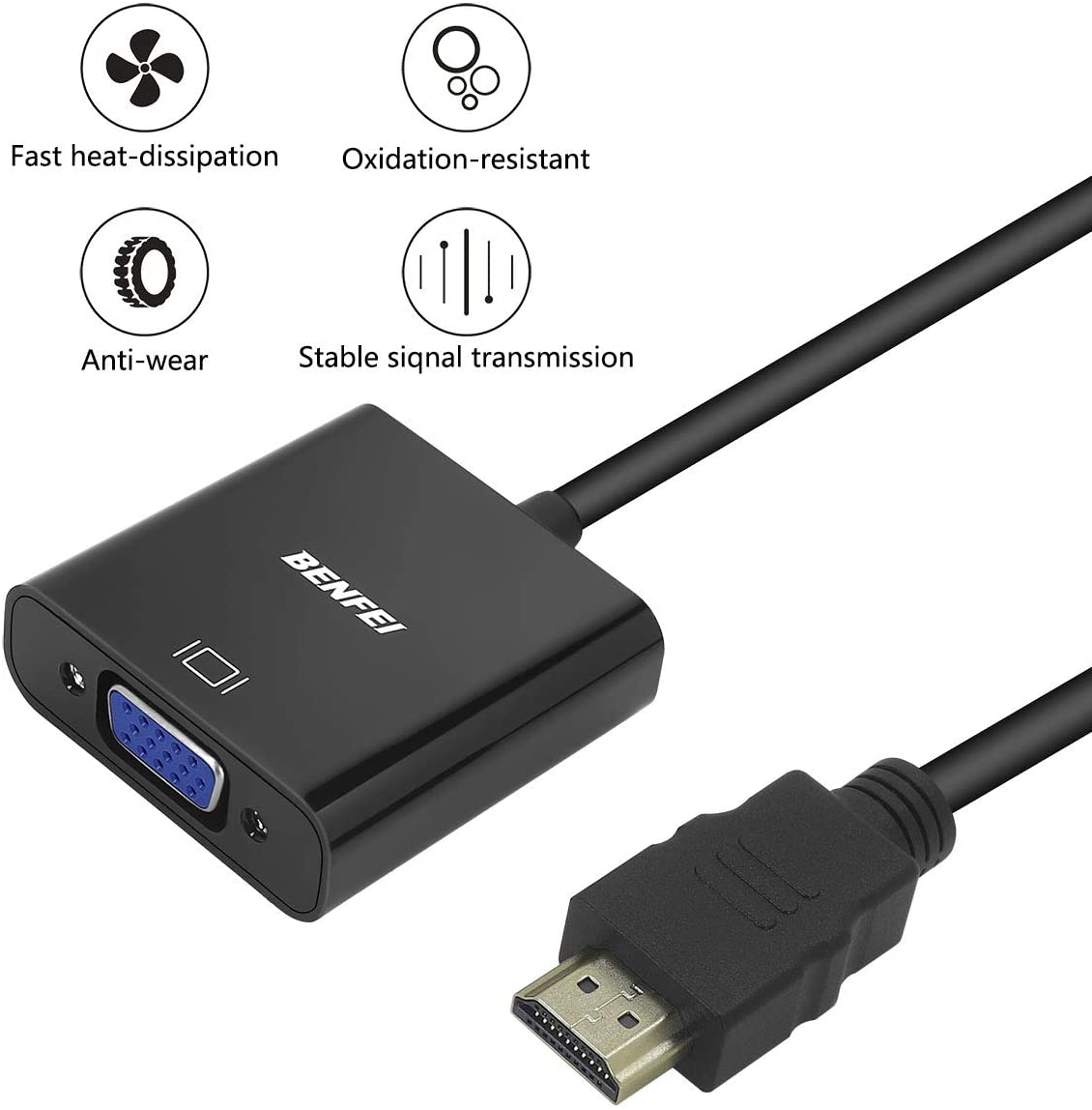 HDMI to VGA, Benfei Gold-Plated HDMI to VGA Adapter (Male to Female) Compatible for Computer, Desktop, Laptop, PC, Monitor, Projector, HDTV, Chromebook, Raspberry Pi, Roku, Xbox and More - Black HDMI to VGA, Benfei Gold-Plated HDMI to VGA Adapter (Male to Female) Compatible for Computer, Desktop, Laptop, PC, Monitor, Projector, HDTV, Chromebook, Raspberry Pi, Roku, Xbox and More - Black